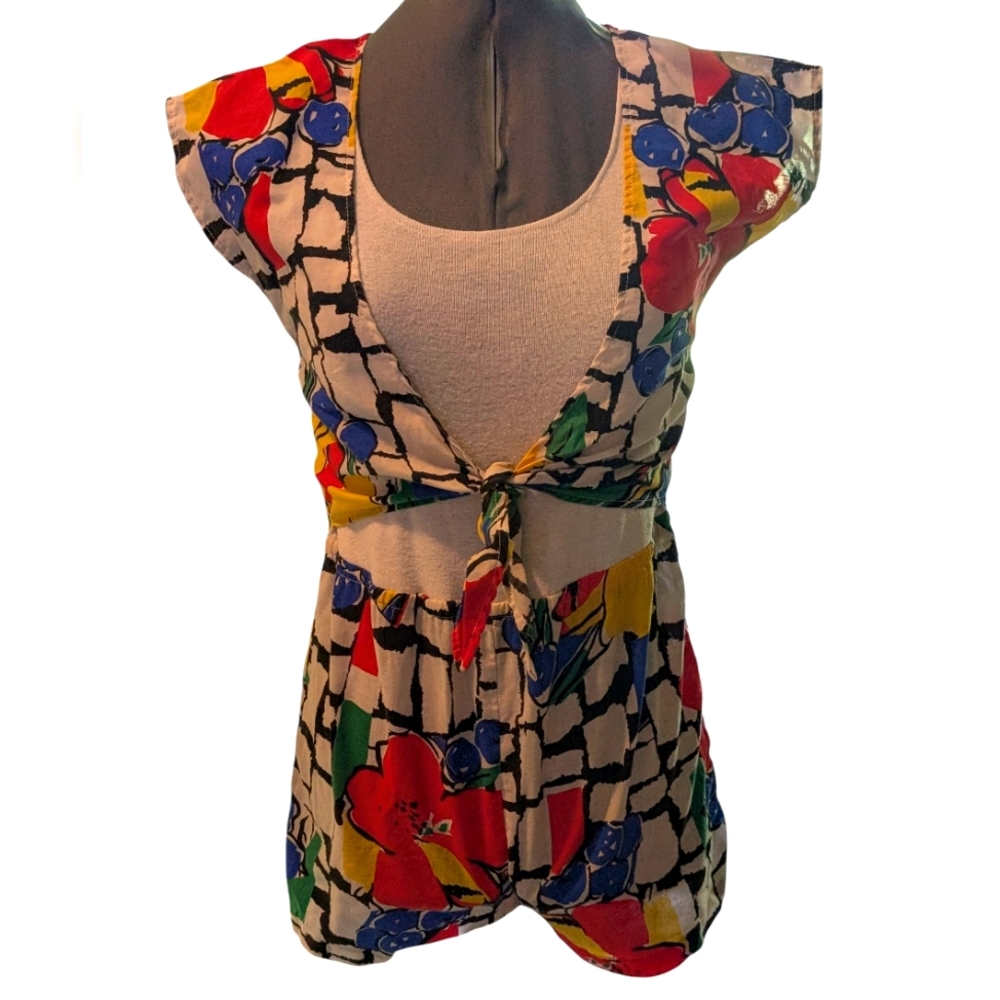 80s Vintage Girls‎ Funky Pop Art Floral Print Shorts Romper Size 14
